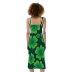 Four-Leaf Clover St. Patrick's Day Print Slim Fit Midi Cami Dress