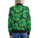 Four-Leaf Clover St. Patrick's Day Print Women's Bomber Jacket