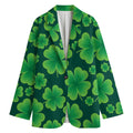 Four-Leaf Clover St. Patrick's Day Print Women's Cotton Blazer