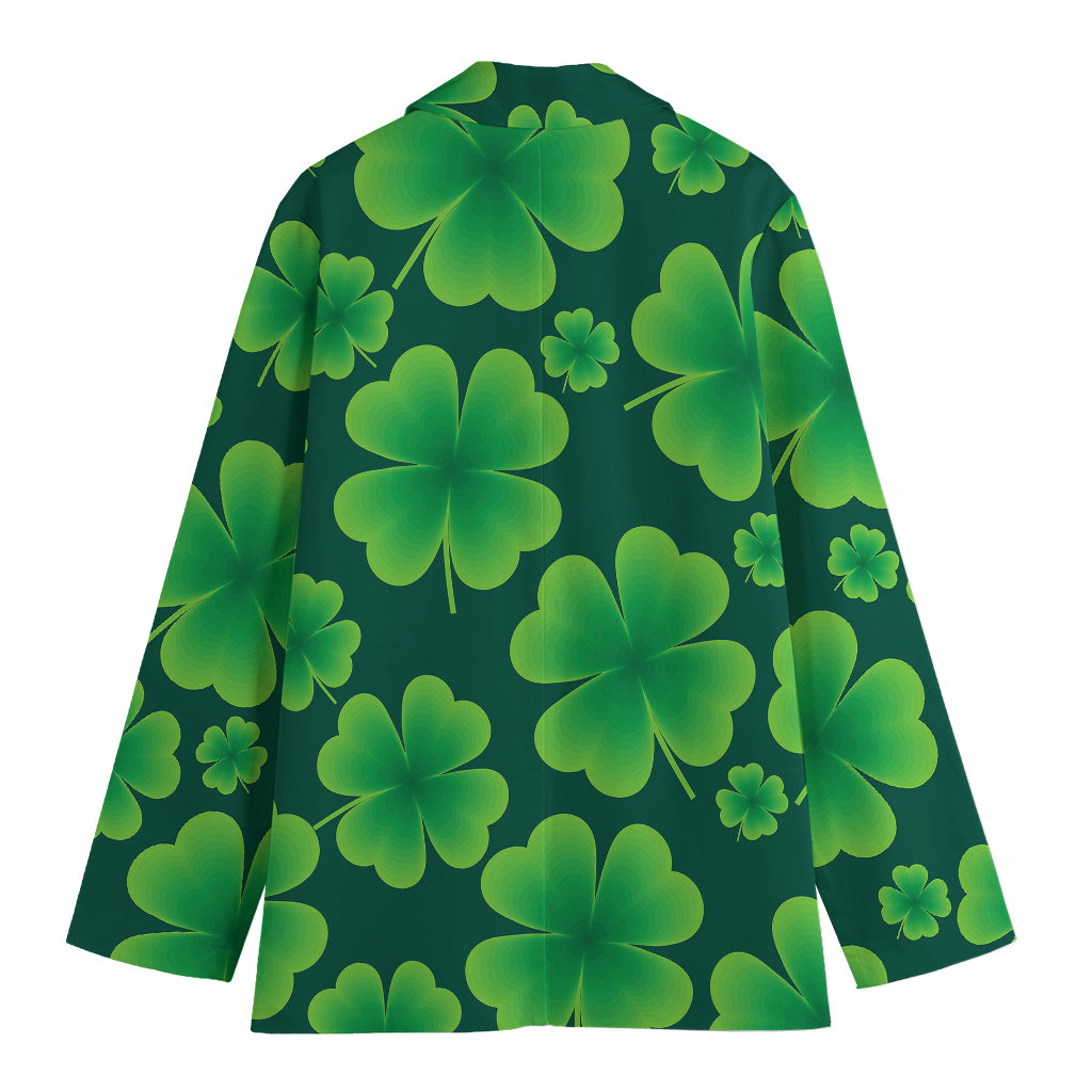 Four-Leaf Clover St. Patrick's Day Print Women's Cotton Blazer
