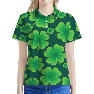 Four-Leaf Clover St. Patrick's Day Print Women's Polo Shirt