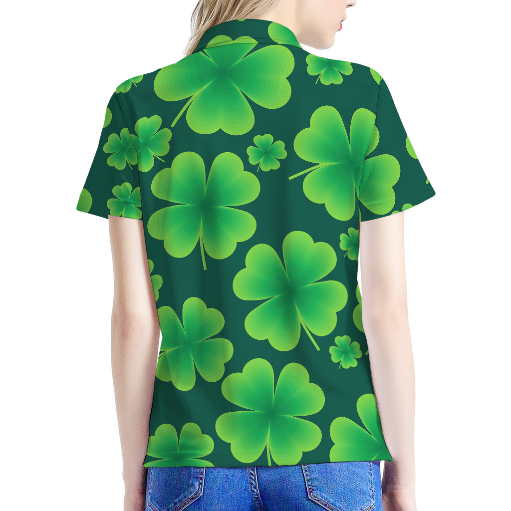 Four-Leaf Clover St. Patrick's Day Print Women's Polo Shirt