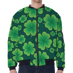 Four-Leaf Clover St. Patrick's Day Print Zip Sleeve Bomber Jacket
