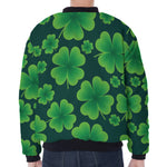Four-Leaf Clover St. Patrick's Day Print Zip Sleeve Bomber Jacket