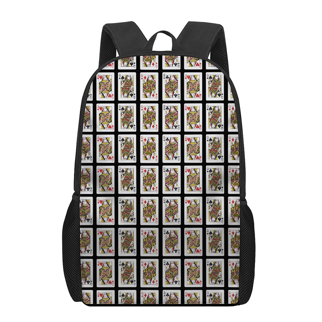 Four Queens Playing Cards Pattern Print 17 Inch Backpack