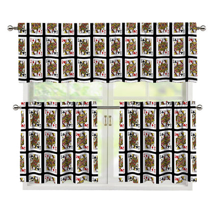 Four Queens Playing Cards Pattern Print 3 Piece Kitchen Curtains