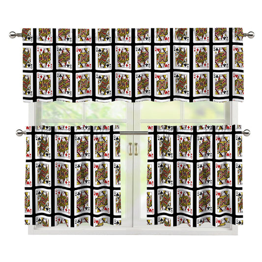 Four Queens Playing Cards Pattern Print 3 Piece Kitchen Curtains