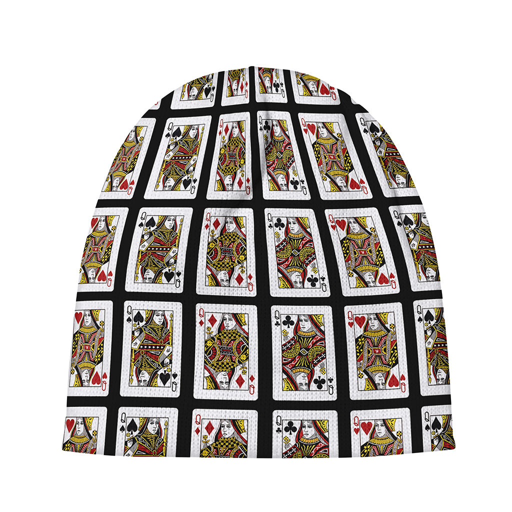 Four Queens Playing Cards Pattern Print Beanie