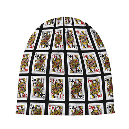 Four Queens Playing Cards Pattern Print Beanie