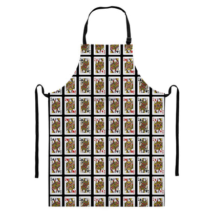 Four Queens Playing Cards Pattern Print Bib Apron With Pocket