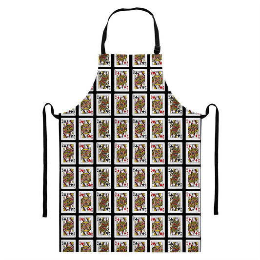 Four Queens Playing Cards Pattern Print Bib Apron With Pocket