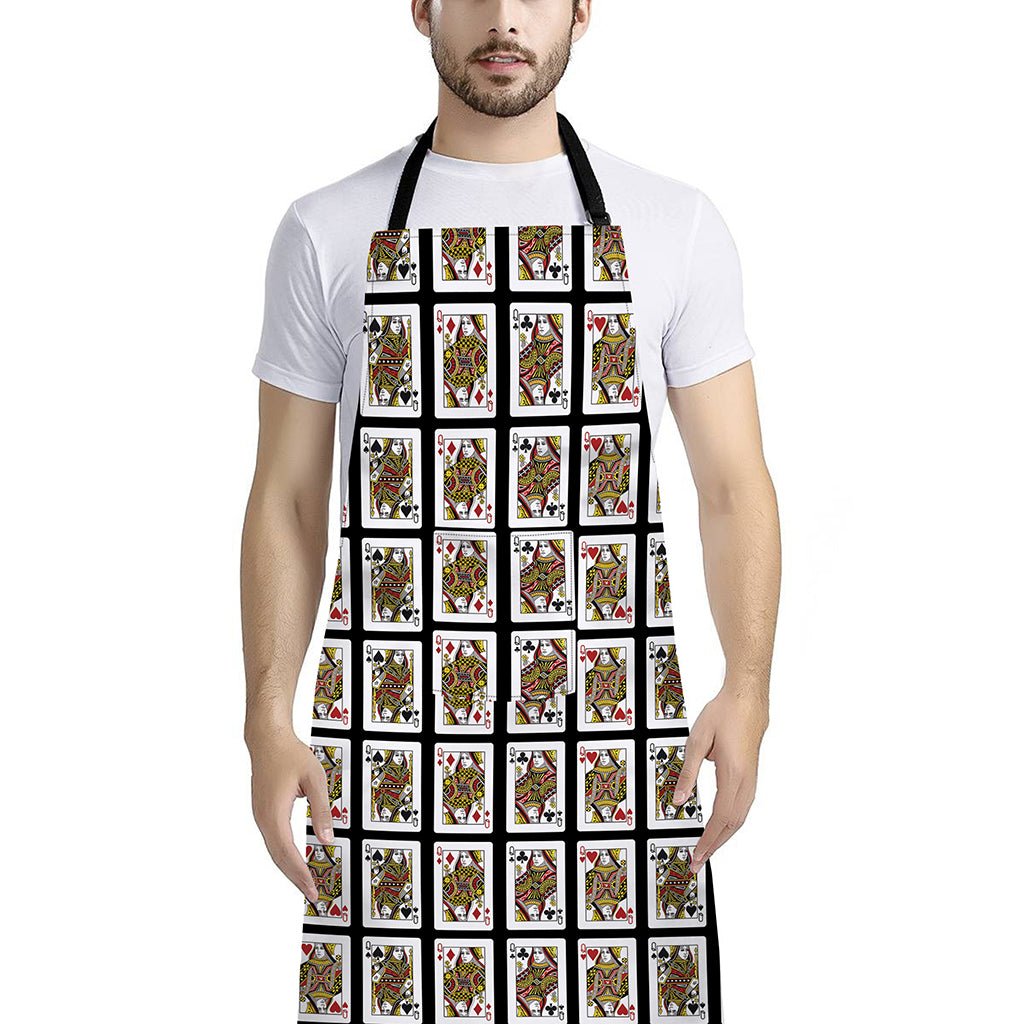 Four Queens Playing Cards Pattern Print Bib Apron With Pocket