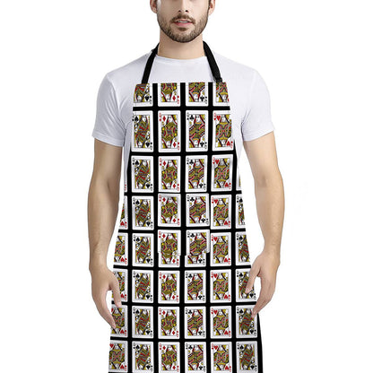 Four Queens Playing Cards Pattern Print Bib Apron With Pocket
