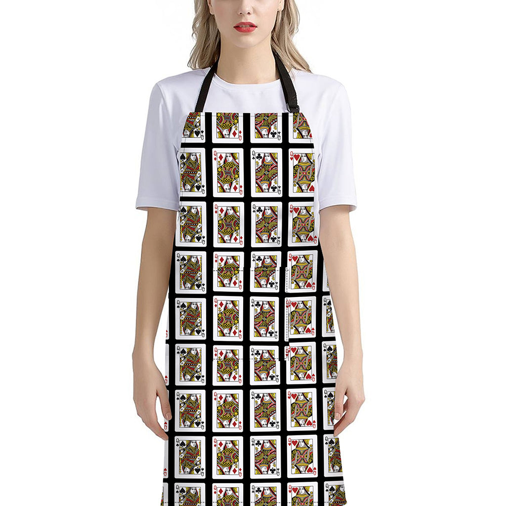 Four Queens Playing Cards Pattern Print Bib Apron With Pocket