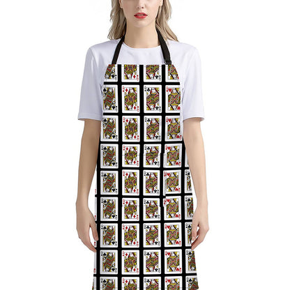 Four Queens Playing Cards Pattern Print Bib Apron With Pocket