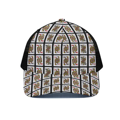 Four Queens Playing Cards Pattern Print Black Mesh Trucker Cap