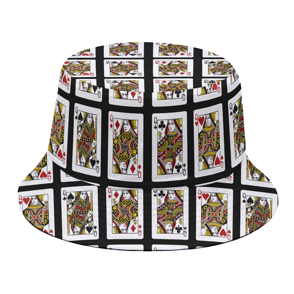 Four Queens Playing Cards Pattern Print Bucket Hat
