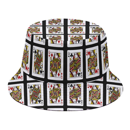 Four Queens Playing Cards Pattern Print Bucket Hat