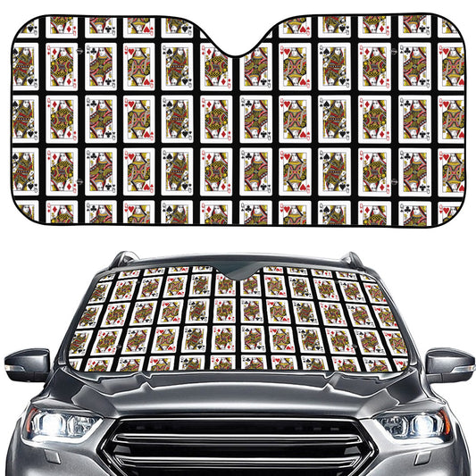 Four Queens Playing Cards Pattern Print Car Windshield Sun Shade