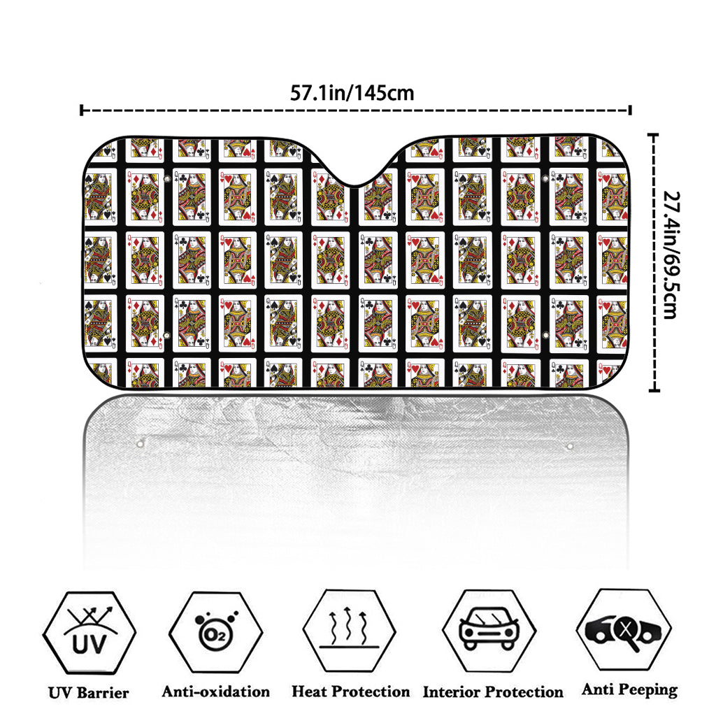 Four Queens Playing Cards Pattern Print Car Windshield Sun Shade