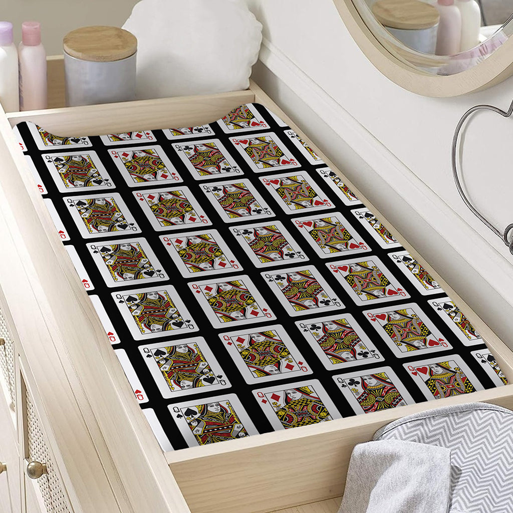 Four Queens Playing Cards Pattern Print Changing Pad Cover
