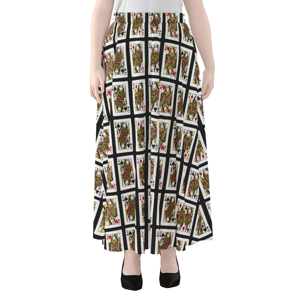 Four Queens Playing Cards Pattern Print Chiffon Maxi Skirt