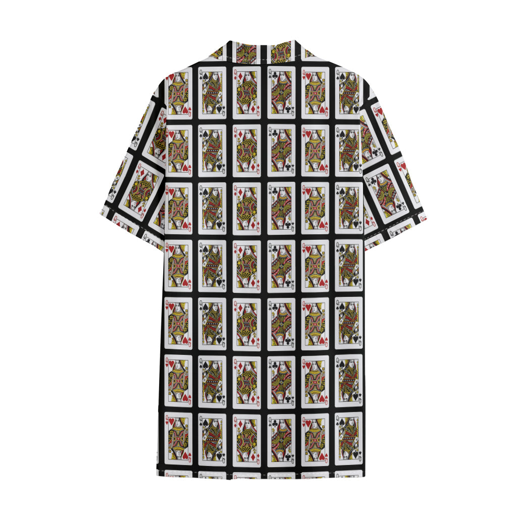 Four Queens Playing Cards Pattern Print Cotton Hawaiian Shirt