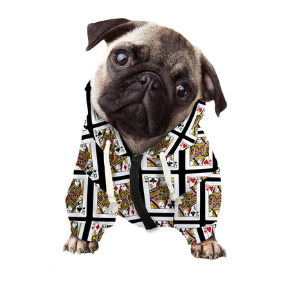 Four Queens Playing Cards Pattern Print Dog Zip Up Hoodie