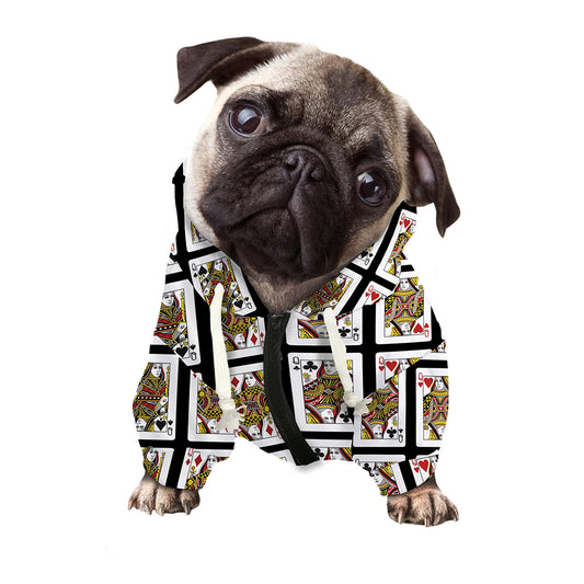 Four Queens Playing Cards Pattern Print Dog Zip Up Hoodie