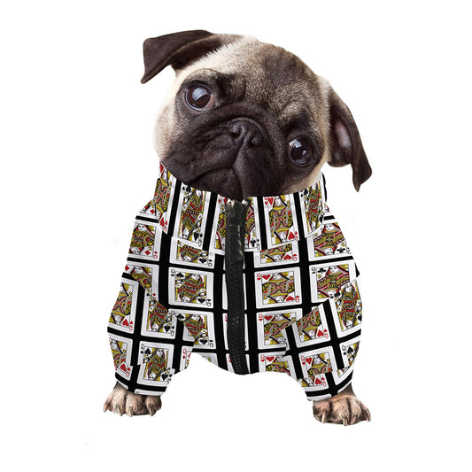 Four Queens Playing Cards Pattern Print Dog Zip Up Jacket