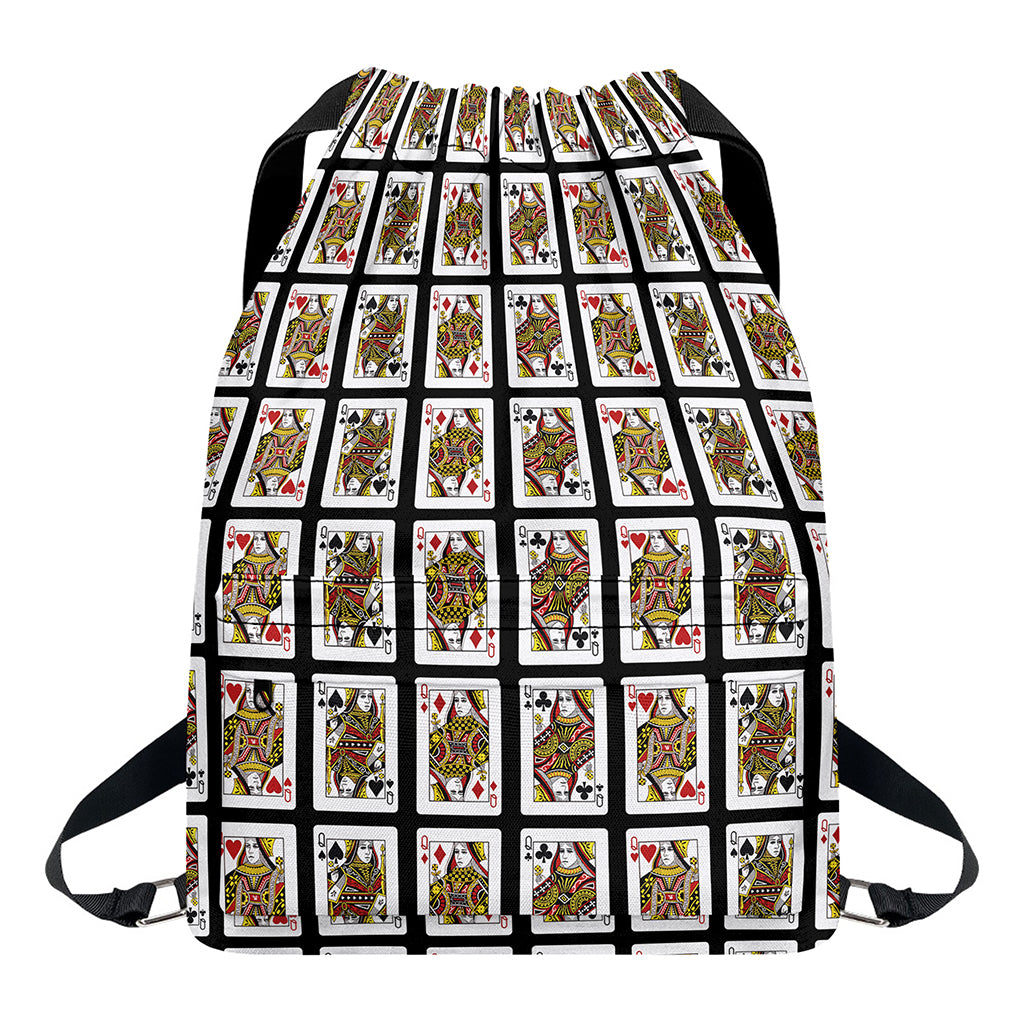 Four Queens Playing Cards Pattern Print Drawstring Backpack
