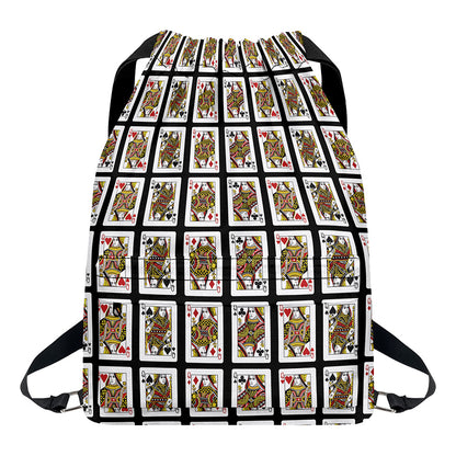 Four Queens Playing Cards Pattern Print Drawstring Backpack