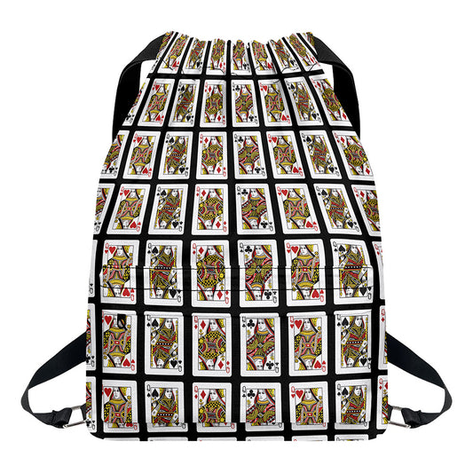 Four Queens Playing Cards Pattern Print Drawstring Backpack