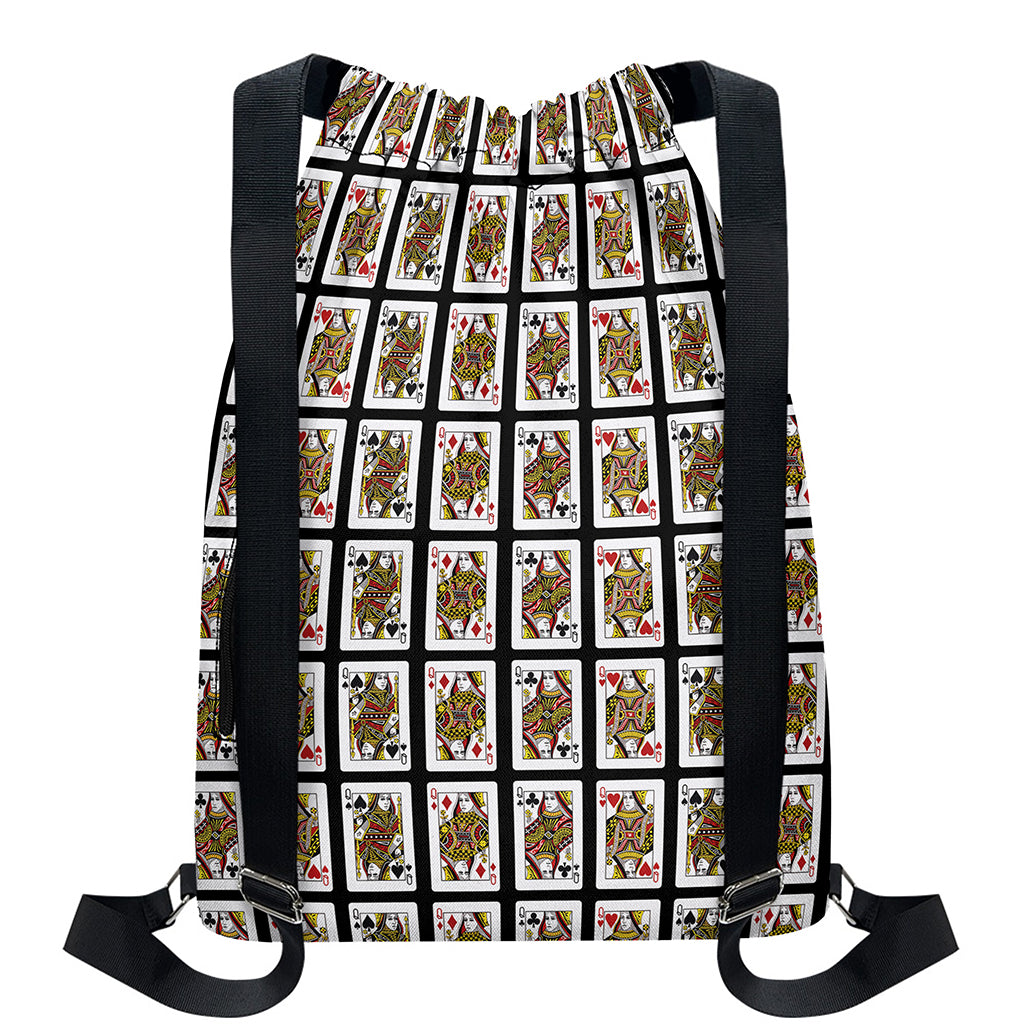 Four Queens Playing Cards Pattern Print Drawstring Backpack