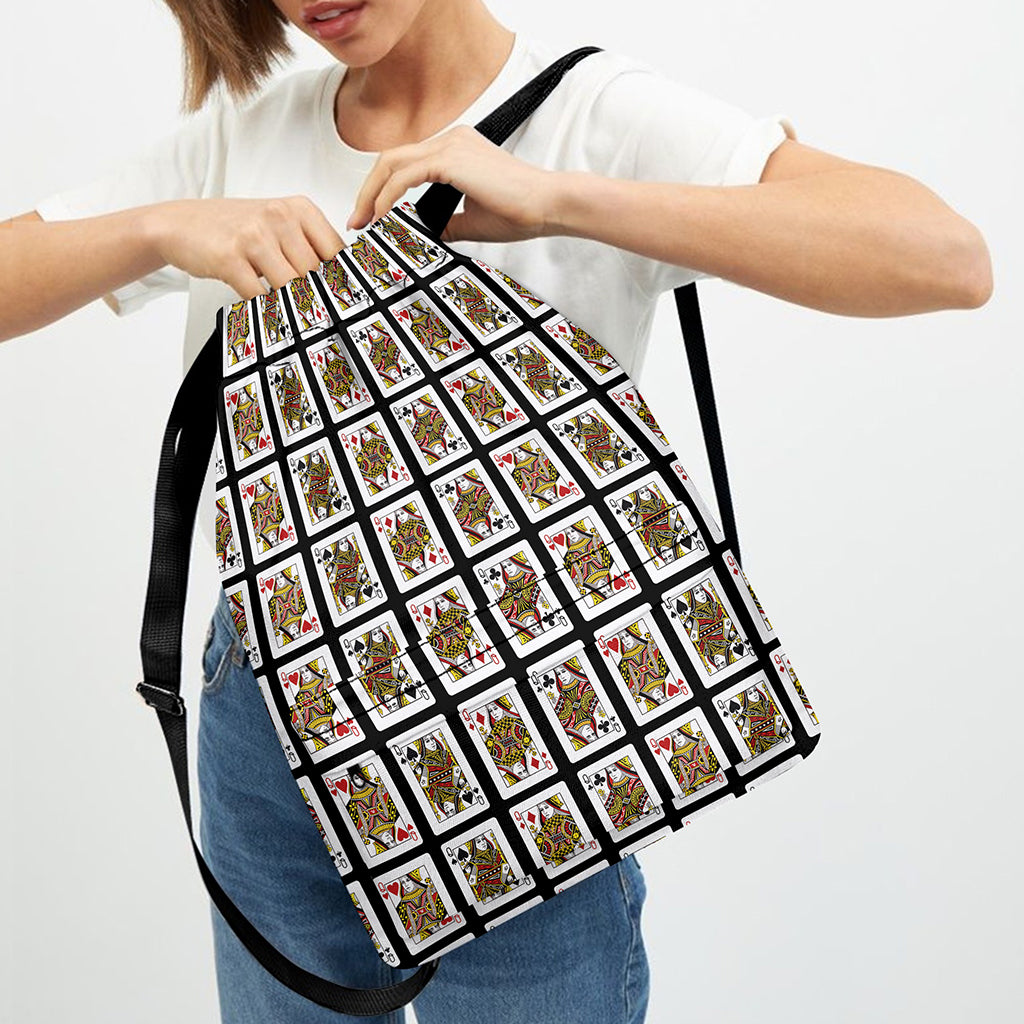 Four Queens Playing Cards Pattern Print Drawstring Backpack