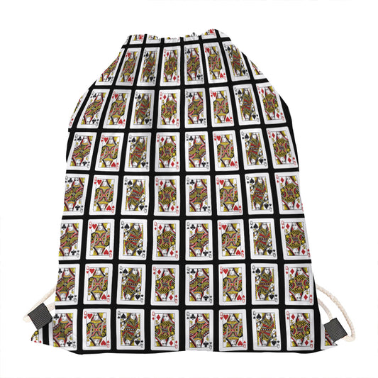 Four Queens Playing Cards Pattern Print Drawstring Bag