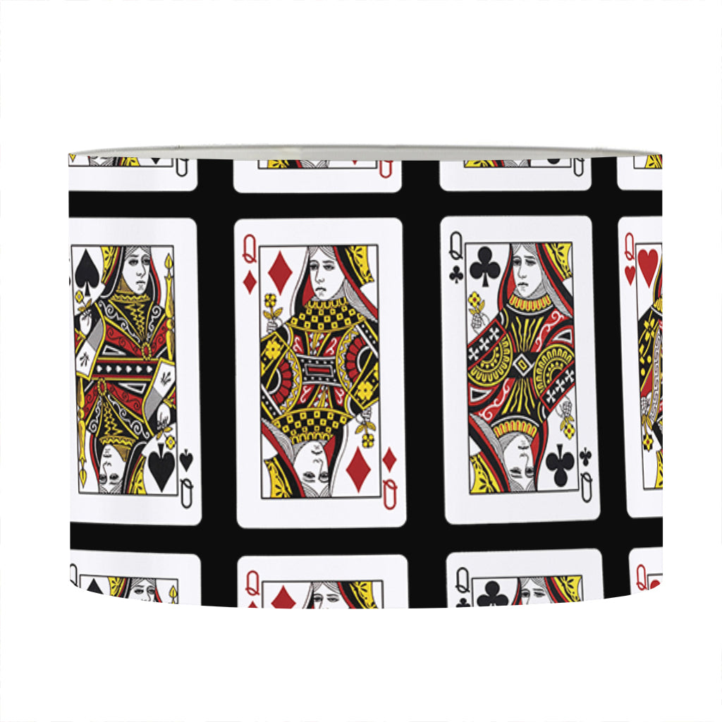 Four Queens Playing Cards Pattern Print Drum Lamp Shade