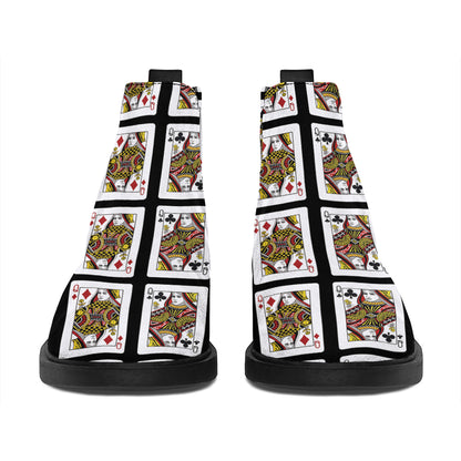 Four Queens Playing Cards Pattern Print Flat Ankle Boots