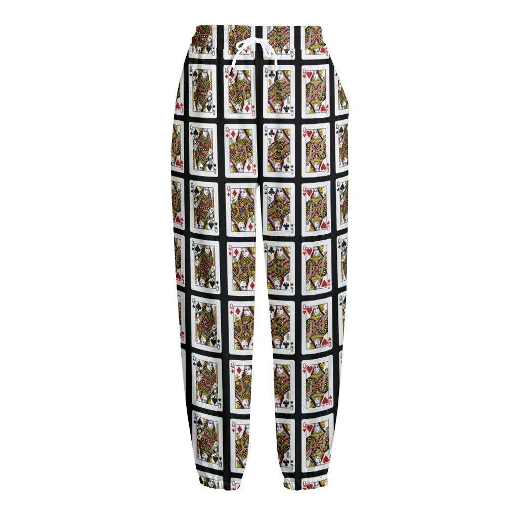 Four Queens Playing Cards Pattern Print Fleece Lined Knit Pants