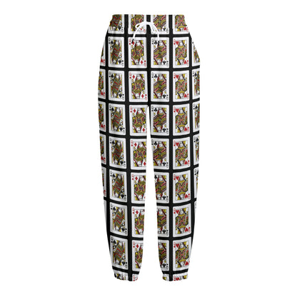 Four Queens Playing Cards Pattern Print Fleece Lined Knit Pants
