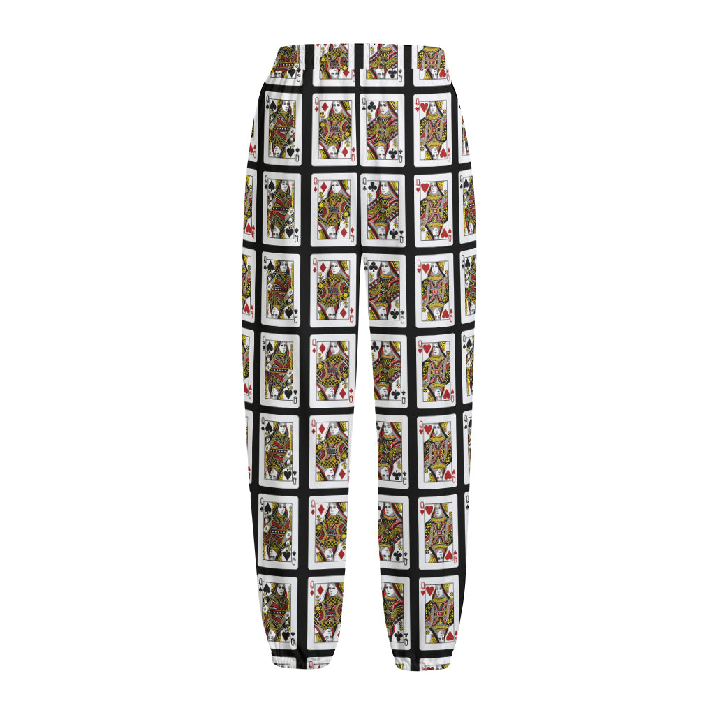 Four Queens Playing Cards Pattern Print Fleece Lined Knit Pants