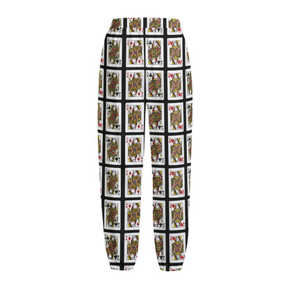 Four Queens Playing Cards Pattern Print Fleece Lined Knit Pants