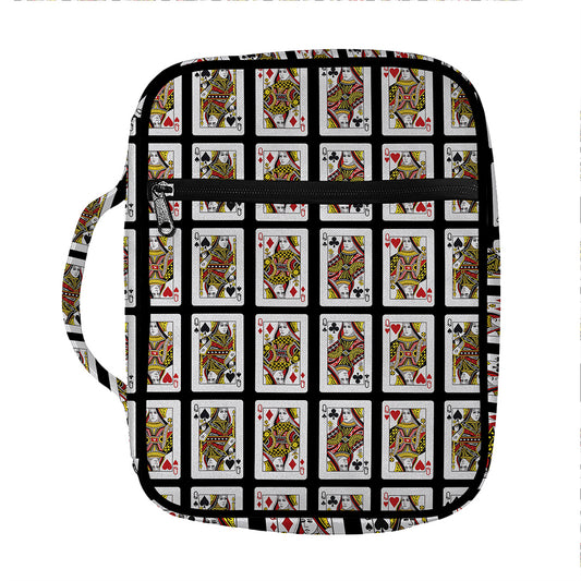 Four Queens Playing Cards Pattern Print Front Pocket Bible Bag