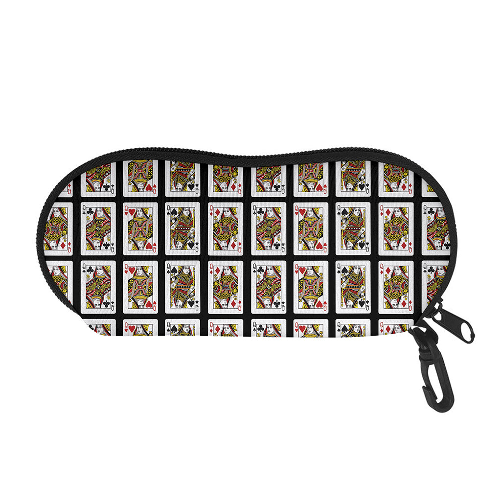 Four Queens Playing Cards Pattern Print Glasses Case