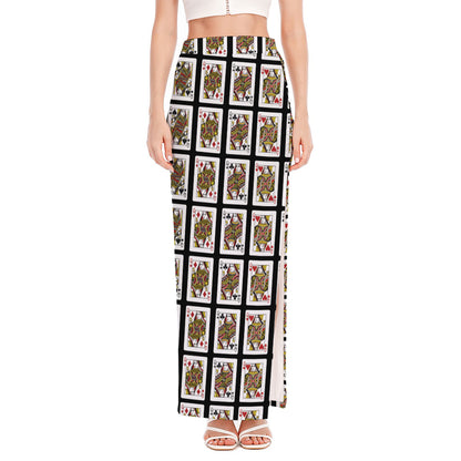 Four Queens Playing Cards Pattern Print High Slit Maxi Skirt