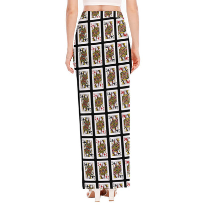 Four Queens Playing Cards Pattern Print High Slit Maxi Skirt