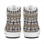 Four Queens Playing Cards Pattern Print High Top Leather Sneakers