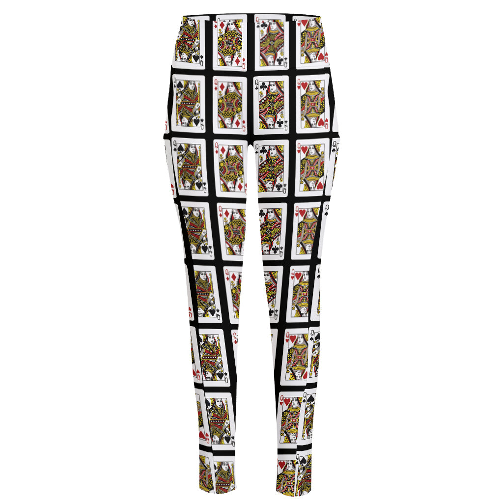 Four Queens Playing Cards Pattern Print High-Waisted Pocket Leggings