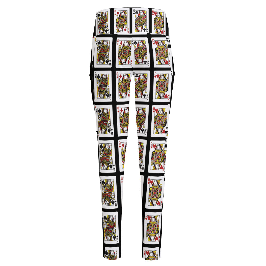 Four Queens Playing Cards Pattern Print High-Waisted Pocket Leggings