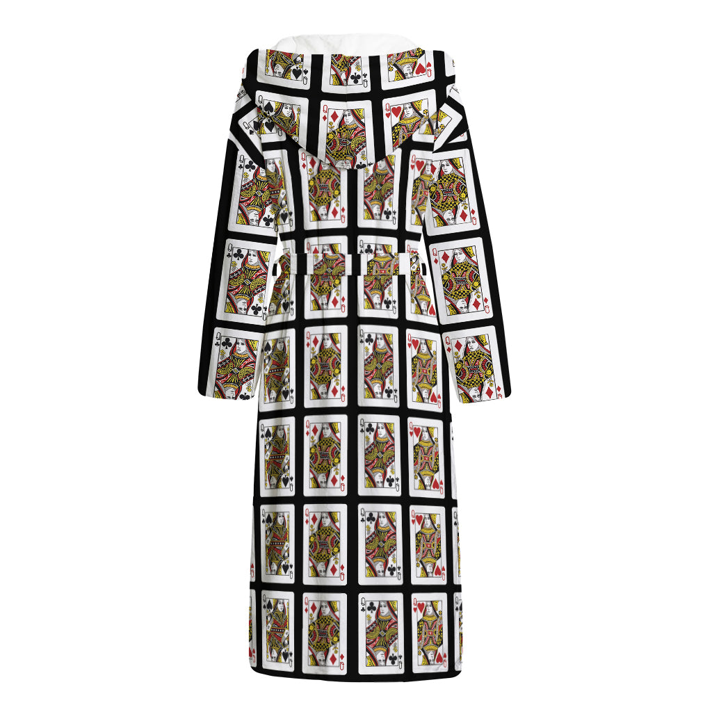 Four Queens Playing Cards Pattern Print Hooded Bathrobe